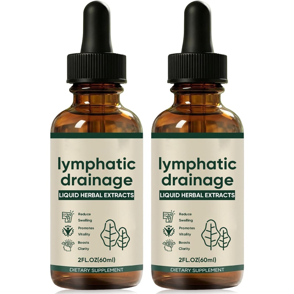 Lymphatic Drainage Drops, Bloat Relief & De-Puff, Lymphatic Support for Detox & Immune System Supplement with Cleavers, Red Clover, Stillingia Root & Prickly Ash Bark, Vegan & Non-GMO, 2 Fl Oz (2)