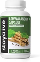 Stay ALIVE Ashwagandha med sort peber, 10: 1 Extract, 120 piller, 100% Pure Root Powder, Ekstra stærke kapsler, Non- GMO & Gluten Free Ashwagandha Kosttilskud til kvinder og mænd