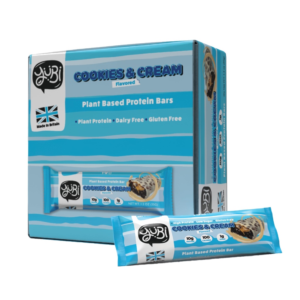 YuBi Bars - Cookies & Cream Protein Bars - 100 Calories, 10g of Protein, 1g of Sugar, Low Carb, Palm Oil Free/Non-GMO, Gluten Free, Dairy Free, Healthy Snack, Non-GMO - 14.8oz (12 Pack, Cookies & Cream)