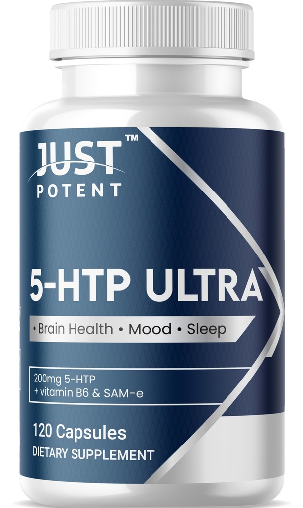 Bare Potent 5- HTP Ultra 200mg • 124; 120 Kapsler - 4- Månedeforsyning • 124; til søvn, mad, og hjerne sundhed • 124; Forgyldt med SAC- e og vitamin B6