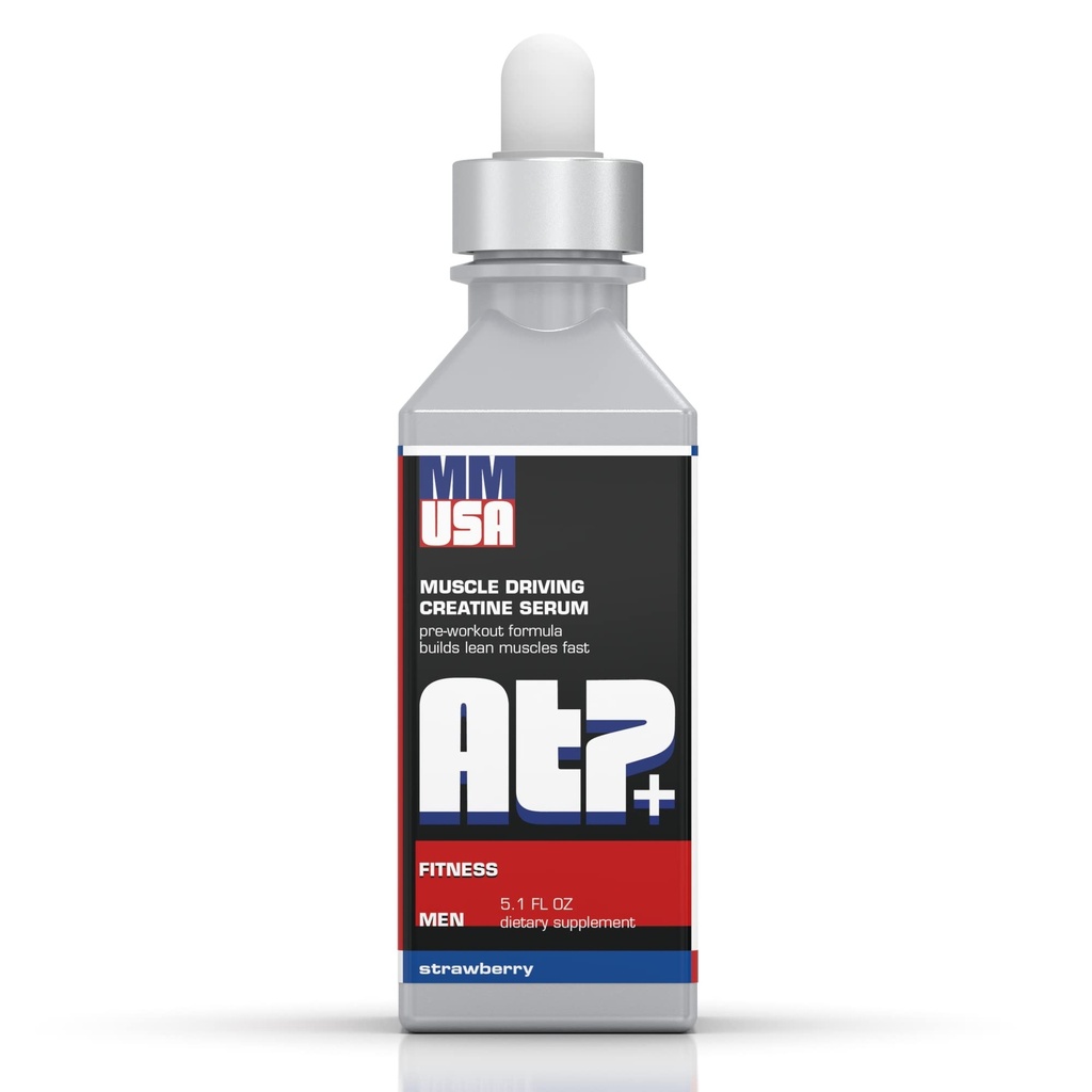 MMUSA ATP + for mænd Pre- Workout Creatinine Serum. Instant Energy, Power, Styrke & Endurance. øger muskelvækst, Bodybuilding Performance. med Aminosyrer & Glucosamin. Jordbær, 5,1 Fl Oz