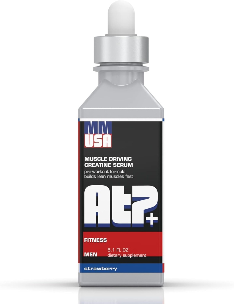 MMUSA ATP + for mænd Pre- Workout Creatinine Serum. Instant Energy, Power, Styrke & Endurance. øger muskelvækst, Bodybuilding Performance. med Aminosyrer & Glucosamin. Jordbær, 5,1 Fl Oz