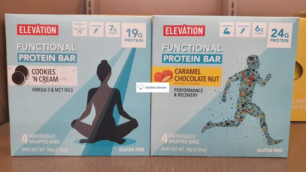 Elevation Functional Protein Bar Cookies Cream and Caramel Chocolate Nut (Two Boxes)