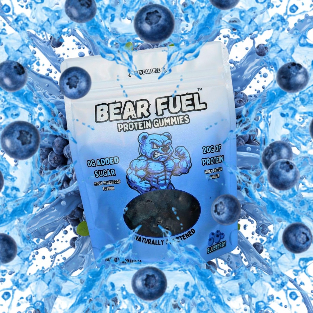 Bear Fuel Protein Gummies – 20g Protein Candy Snack – High Protein, Zero Sugar, Naturally Sweetened Gummy Bears – Fruit Variety (3, Blueberry)