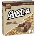 GHOST PROTEIN BAR, CHOCO CHIP COOKIE DOUGH Flavor, 20G Protein, 2G Sugar, 4 Dual-Bar Packs, 9.2 oz