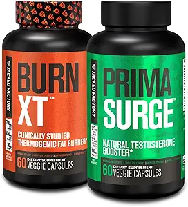 Jacked Factory Fat Burner & Testosteron Booster stak for mænd - Burn- XT termogene Fat Burner & PRIMASURGE Testosteron Booster for mænd