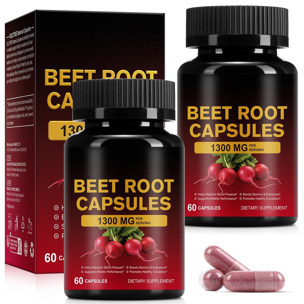Beet Root Capsules 1300mg - Beetroot Supplement for Healthy Circulation, Energy & Endurance - Non-GMO, Vegan, Beet Extract (2 Packs)