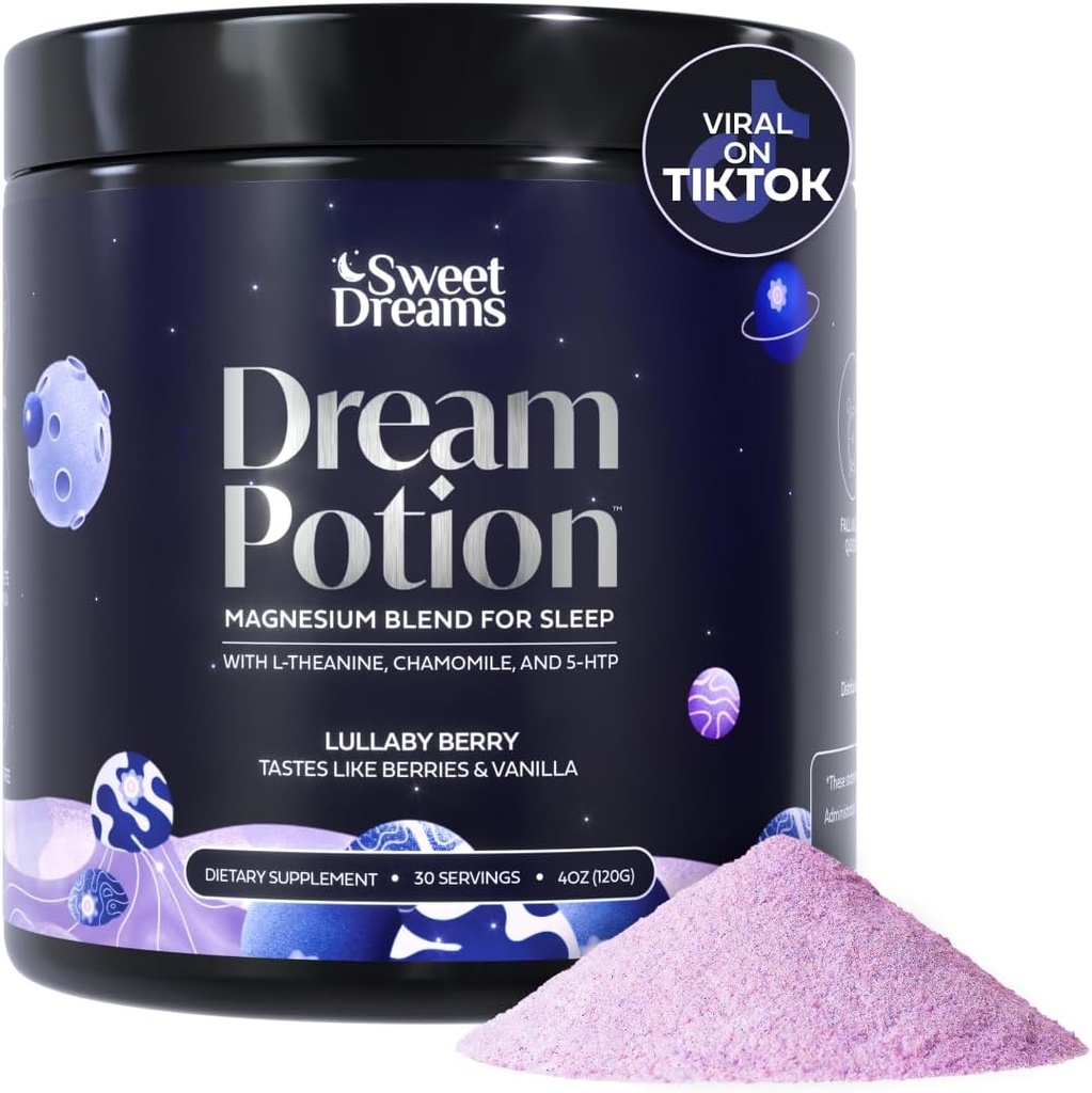 SweetDreams Dream Potion Sleep Support Blend med Magnesium Glycinate, Glycin, L-Theanine & Kamille - Sukker gratis blåbær Flavor (30 Servere)