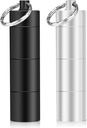 Opret 2 Pack Keychain Pill Holder, 3 kompartmenter Metal lille pill sag, Vandtæt Portable Travel Pill Box, Pill Container til purse, Matte Black & Silver