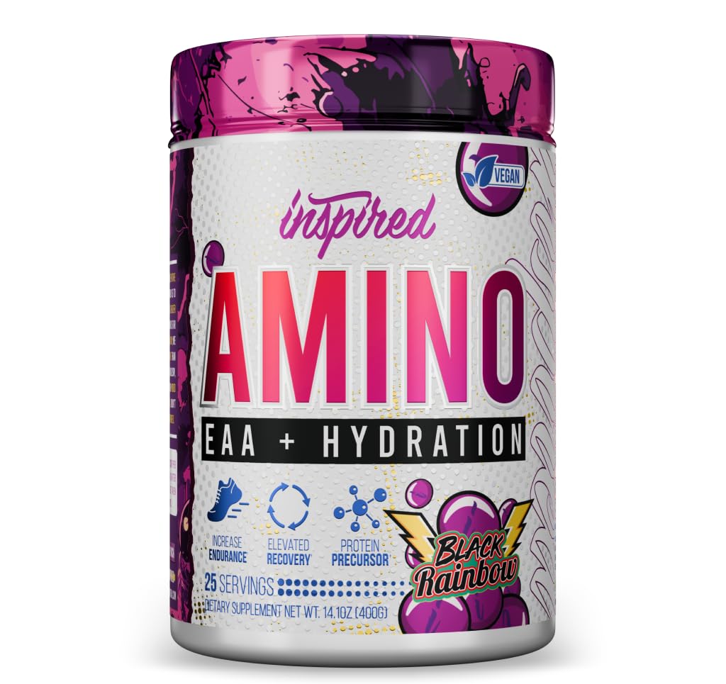 Inspired Amino Essential Amino Acids Powder + Hydration | Vegan EAA and BCAA Powder | EAAs + BCAAs + Amino Energy Supplement plus Coconut Water + Hyaluronic Acid + Aquamin Sea Minerals (Black Rainbow)