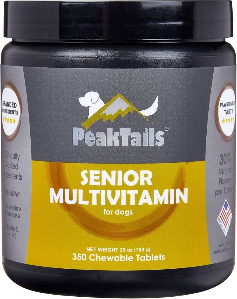 Senior Multivitamin til hunde - 350 tyggetabletter med MSM, Superoxid Dismutase