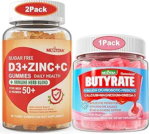 2 Pack Sugar Free Vitamin C + D3 + Zink Gummier for voksne 50 + + 1 Pack Butyrate Gummies