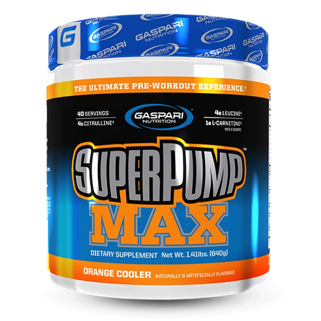 Gaspari Nutrition SuperPump MAX, Ultimate Pre Workout Powder, Vedvarende energi Preworkout, Nitric Oxide Booster, Muscle Growth, Recovery & Replenises Electrolytes (40 Serving, Orange Cooler)
