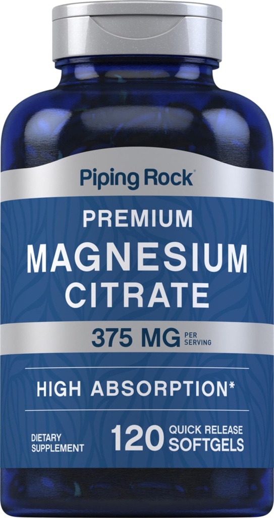 Piping Rock Magnesium Citrate | 375 mg | 120 Softgels | High Absorption | Non-GMO, Gluten Free Supplement