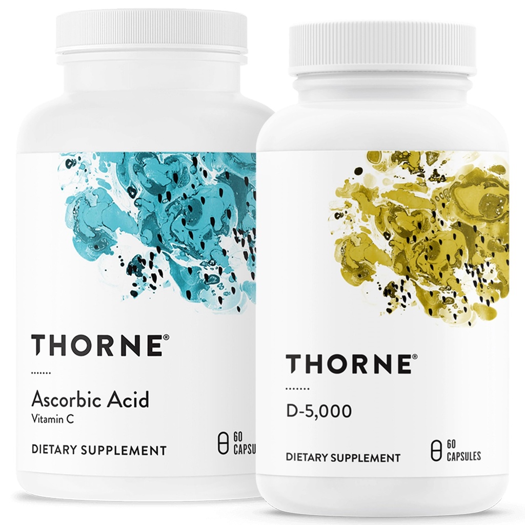 THORNE - Immun & Wellness Support Bundle - Asorbic Acid & D-5000 - Antioxidant & immunfunktion - 60 Servere