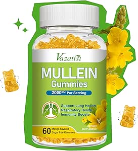 Mullein Gummies, Mullein Leaf Extract med Bromelain, Quercetin, Pine Bark Support Lung Cleanse for sund vejrtrækning, 60ct