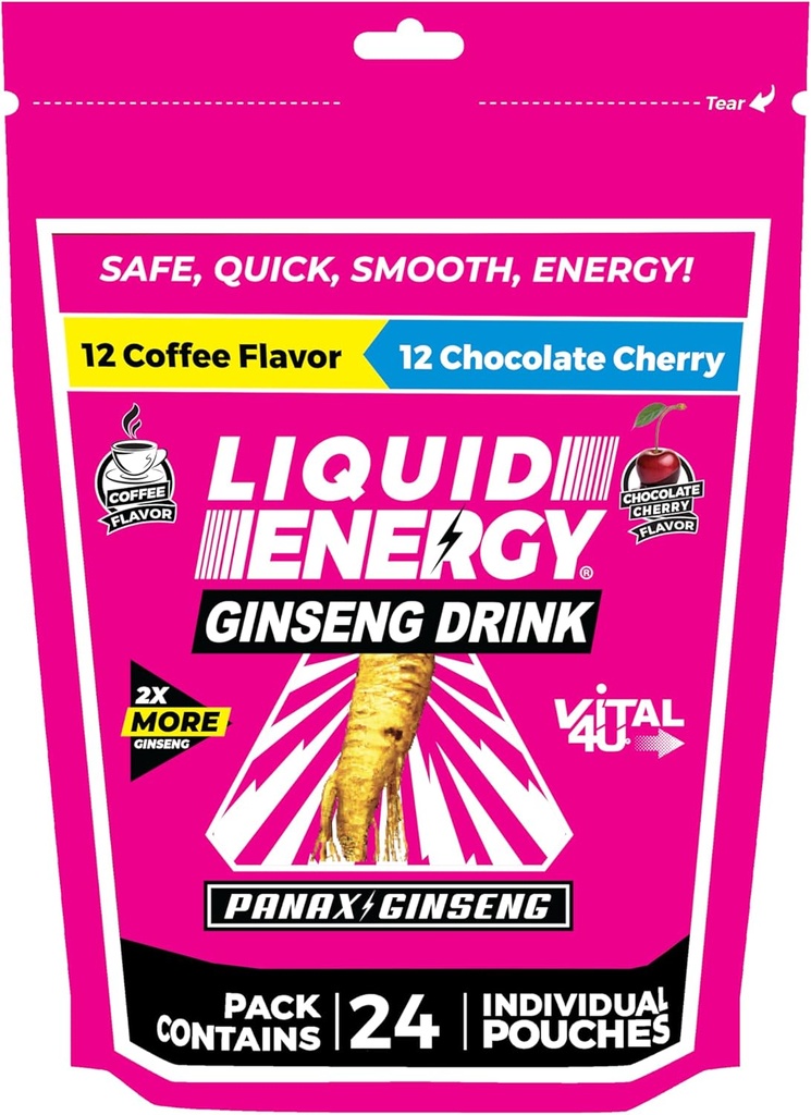 VATEL4U ® Flydende energi Shot - Kaffe & Chokolade Cherry Combo Pack, Ginseng, B Vitamin, naturligt sødet, 24 ct