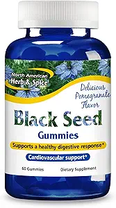 NORTH AMERICAN HERB & SPICE Black Seed Gummies, Pomegranat Flavor - 60 Gummies - Kardiovaskulær & fordøjelsesmæssig support - ikke-GMO - 30 Serveringer
