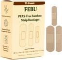 FEBU Økologisk-venlig Bamboo Fabric Bandages124; PFAS Free Fleksible Bandages124; Natural Hypoallergen Bandage for Scrapes, Cuts & Førstehjælp; Fuldt Komposterbar, Latex Free Bandages124; 75 Count Strip
