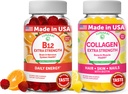Lunakai Vitamin B12 og Collagen Gummies Bundle - 3000 mcg methylcobalamin Høj Absorption Energy Gummies - Non-GMO Anti Aging Kosttilskud til mænd og kvinder - 30 dages forsyning