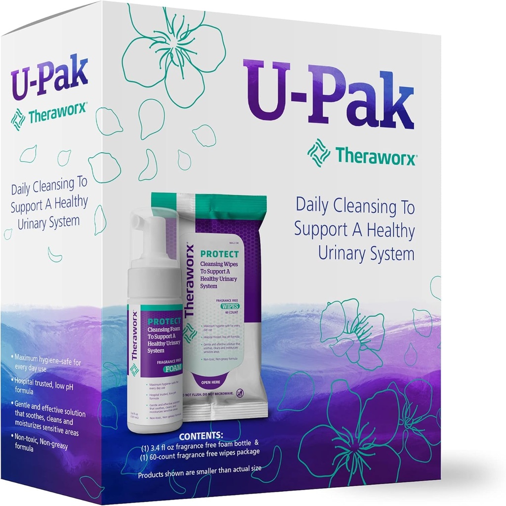 Theraworx Protect U- Pak 60- Ct Wipes & Hygiene Foam 3.4 oz for Urinary Health (pakning med 1)