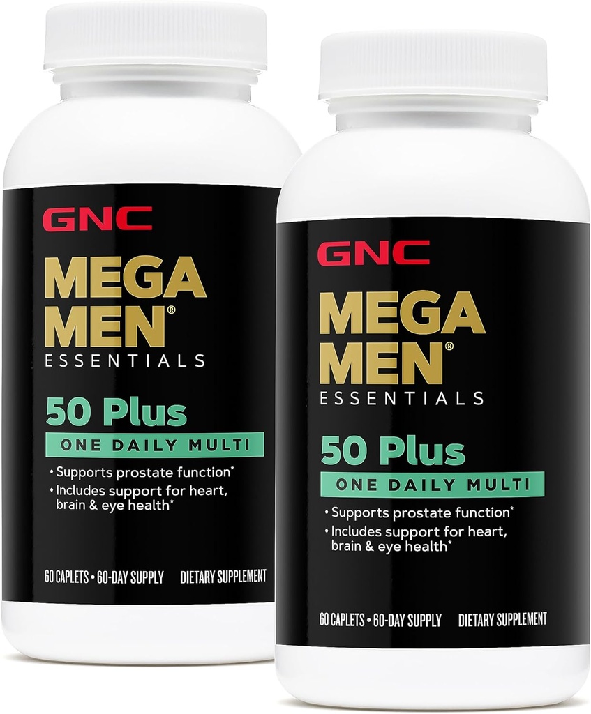 GNC Mega Mænd 50 Plus en daglig Multivitamin, Twin Pack, 60 kapsler per flaske, understøtter hjerte, hjerne og øje sundhed