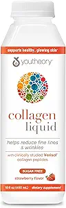 Youtory Collagen Liquid - 2,500 mg Verisol Hydrolyzed Collagen - Understøtter Joints, Muscles, Bones, Hår, Hud & Nails * - 18 Aminosyrer - Natural Strawberry Flavor - 15 fl oz