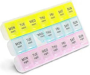 FMP brands 1 Pack Pill Organizer 3 gange om dagen, Ugentlig Medicin Organizer Pill Boxes, 7 dages Stor Pill Holder Organizer Sorter Container Case, Morgen Noon Night Pill 3 gange om dagen rejse Pill Box