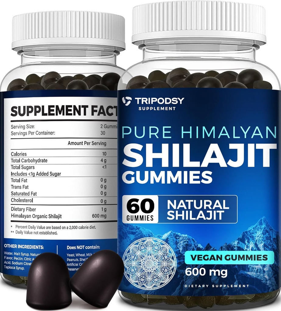 Pure Himalayan Organic Shilajit Gummies - Potent Shilajit Resin Supplement for mænd og kvinder - 100% Natural med 90 + Trace Minerals - Boost Energy, Vitality, og immunforsvar - 60 Gummies