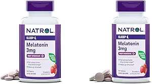 Natrol Melatonin 3 mg Jordbær Fast- Opløs 150 tabletter 150 dages forsyning & 90 tabletter 90 dages levering dvalehjælp
