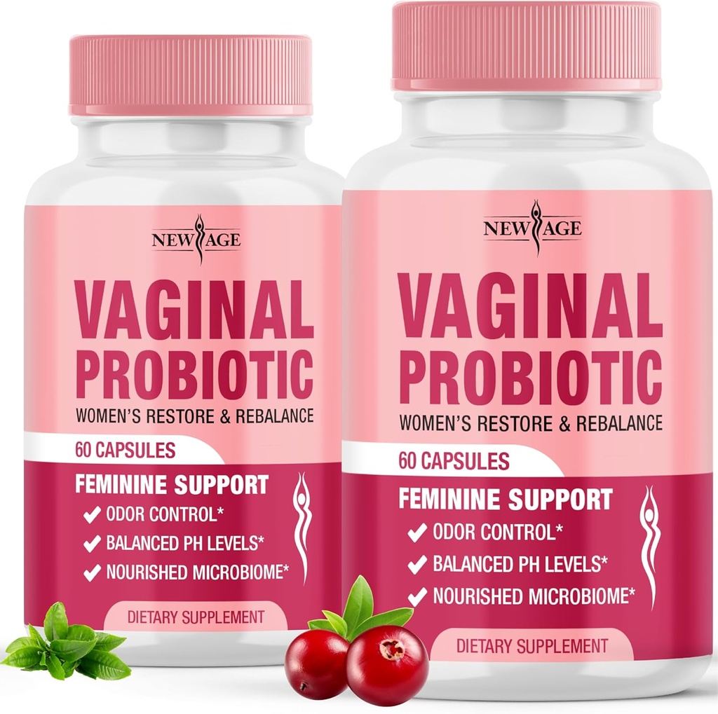 NY AGE Vaginal Probiotika til kvinder med Prebiotika, Cranberry Extract, og en Lactobacillus Probiotic Blend, understøtter sund pH balance, Odor Control, Vaginal Flora - 120 kapsler