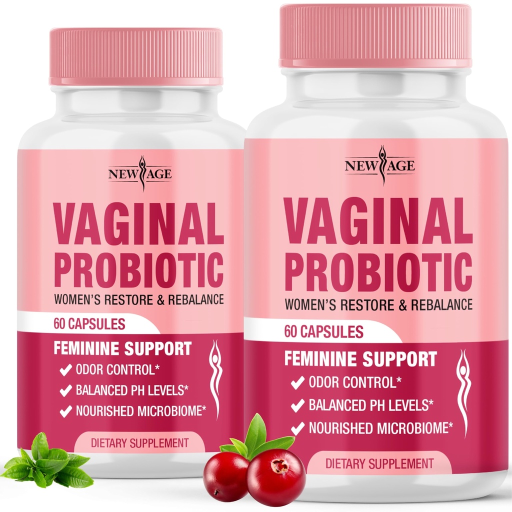 NY AGE Vaginal Probiotika til kvinder med Prebiotika, Cranberry Extract, og en Lactobacillus Probiotic Blend, understøtter sund pH balance, Odor Control, Vaginal Flora - 120 kapsler