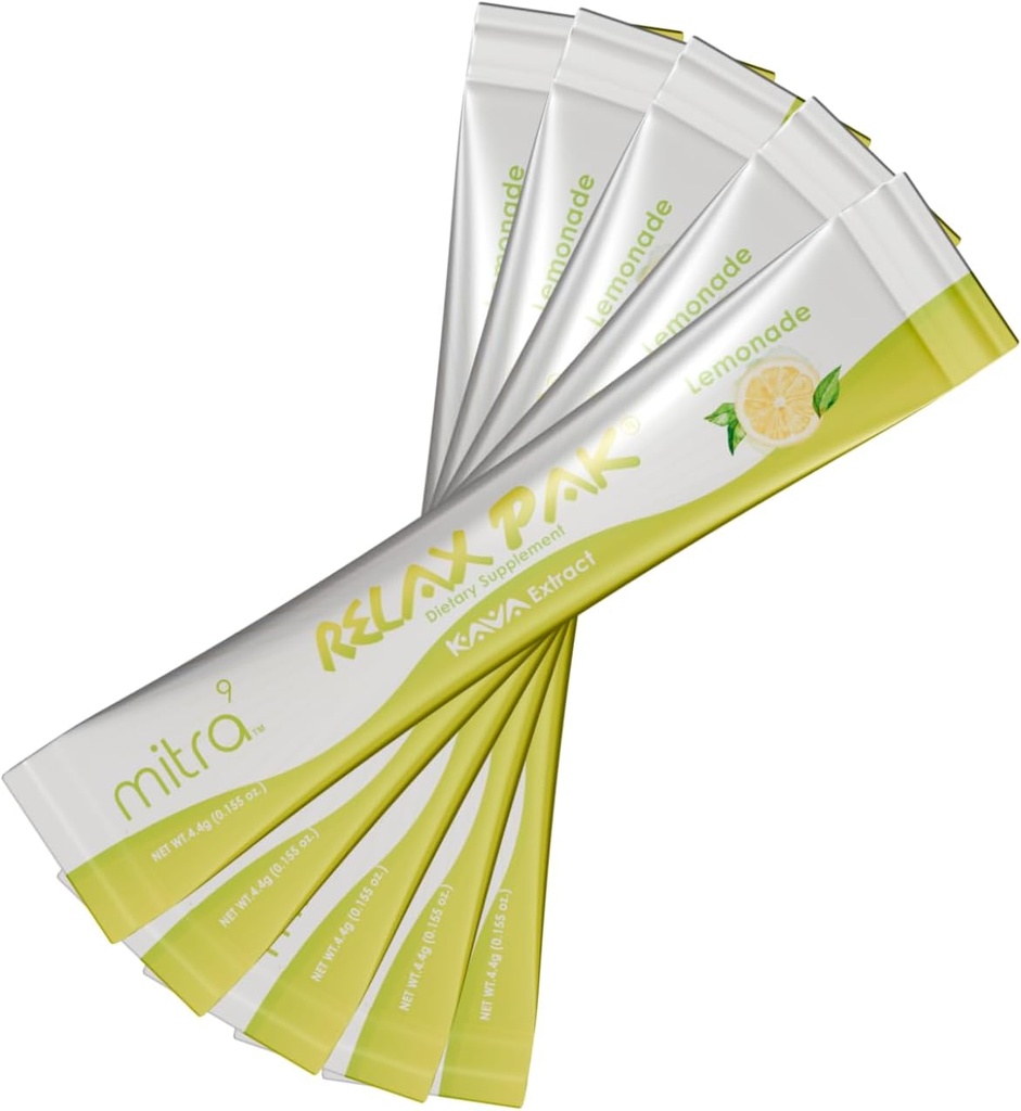 Mitra9 Kava Powder relaxPak - Lemonade Kava Extract Powder Packets - 124; Mood Enhancer - 124; Plant baseret på 124; fremmer naturlig ro & Klarhed - 124; Easy Open Single- Serving Stick (5)