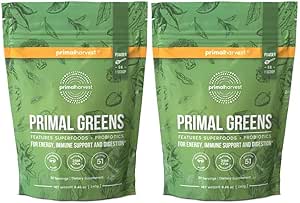 Primal Harvest Primal Green Powder, 30 Servering Én gang daglige Supergeens Nutritional Supplement med Spirulina, Mushroom Blend & Probiotika til støtte energi, wellness, & fordøjelse