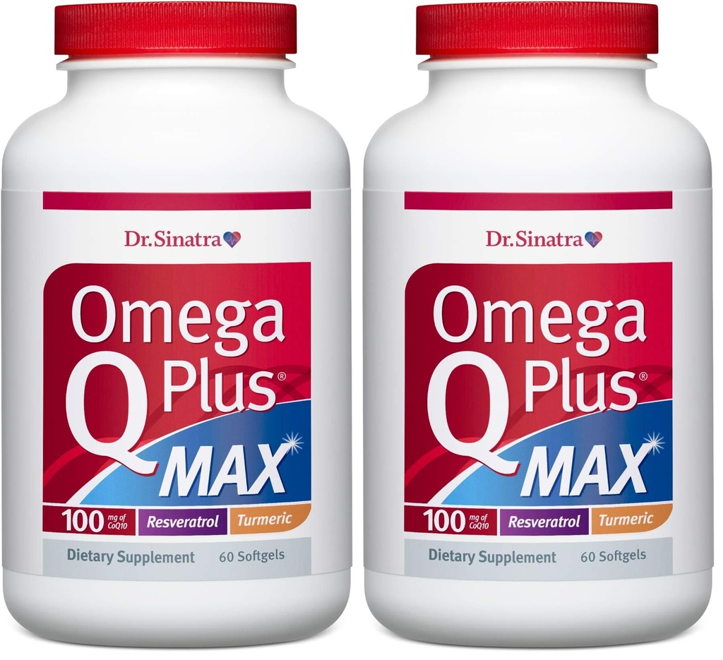 Dr. Sinatra Omega Q Plus MAX - Omega 3 (DHA/EPA), CoQ10, Resveratrol, Turmeric - Advanced Heart Health and Healthy Aging Support - 60 Softgels (30-Day Supply) (Pack of 2)