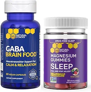 NATURLIGE STAKKER GABA Brain Food + Sleep Magnesium Gummies Bundle - Understøtter søvn & afslapning * - 90 samlede stykker