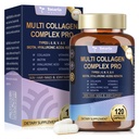 18- in-1 Collagen Pro med Hyaluronsyre, Keratin, Biotin, VIT A C & E for hud, hår, negle, Joint & Beauty - Multi Collagen Peptider kapsler med type I III V & X for kvinder & mænd - 120 Caps