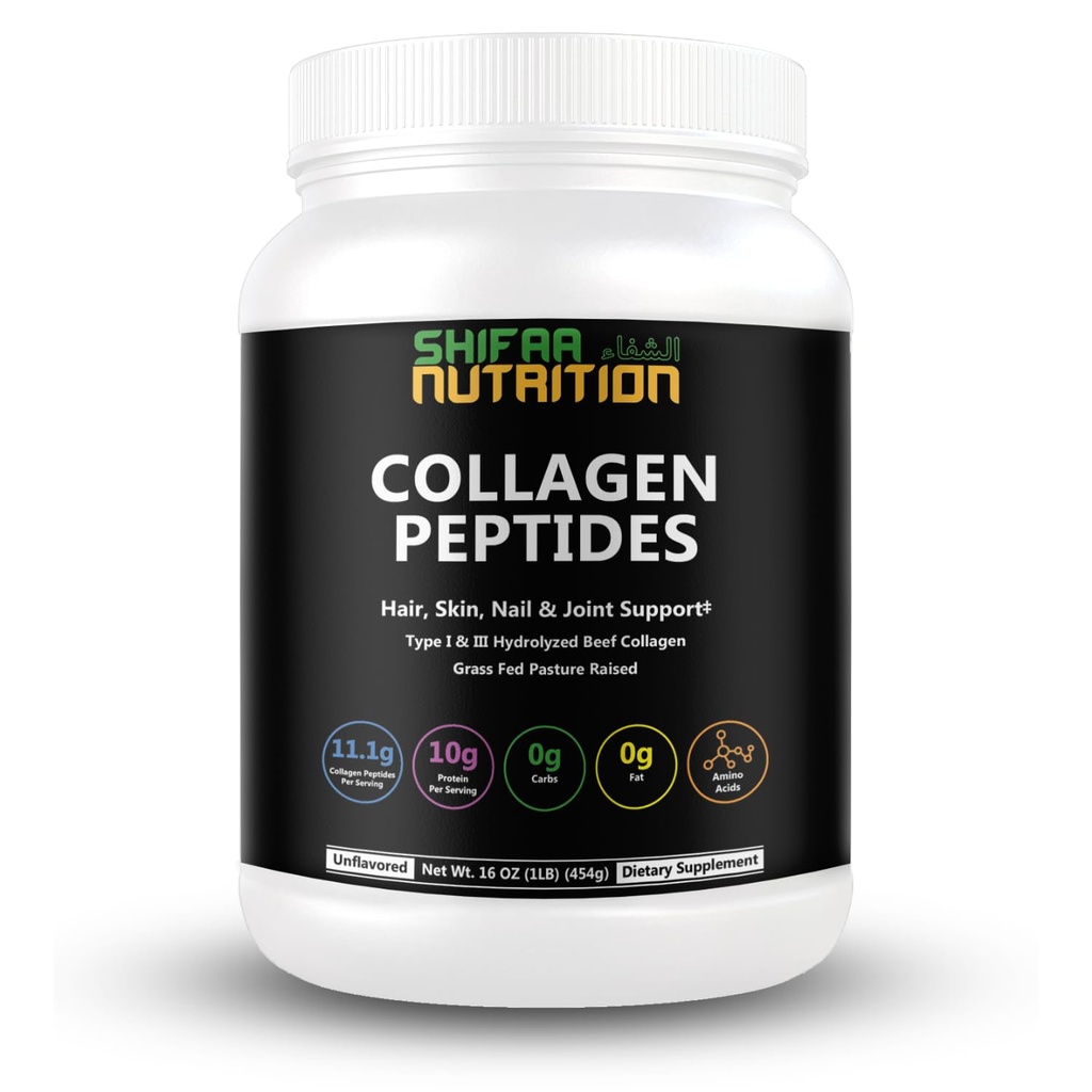 Halal & Grass Fed Collagen Peptider pulver 1 LB. 16oz Unflavored Hydrolyzed Collagen Peptider Powder Type I & Type III for hår, hud, negle & Joints