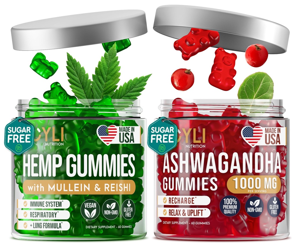 JOYLI Nutrition Hemp Gummies & Lung Cleanse Support – Mullein Leaf, Reishi Mushroom & Vitamins A, C, D, E – Vegan, Sugar-Free, Non-GMO Clean Lung Supplement – 60 Gummies for Respiratory Health