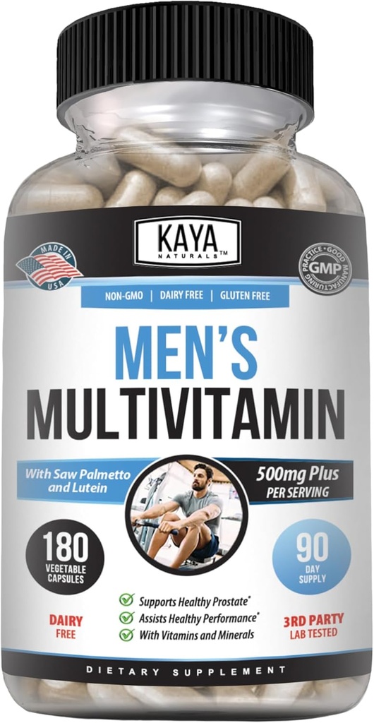 Kaya Naturals Multivitamin til mænd - Herreprostata Multivitamin - Multi Mineral Daily Supplement - Piller til mænd - Understøtter sund prostata - Vitaminas para Hombres - 180 Veggie Kapsler