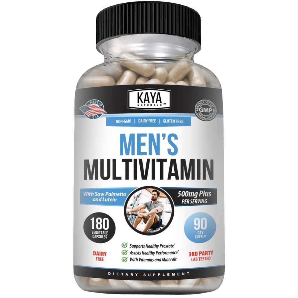 Kaya Naturals Multivitamin til mænd - Herreprostata Multivitamin - Multi Mineral Daily Supplement - Piller til mænd - Understøtter sund prostata - Vitaminas para Hombres - 180 Veggie Kapsler