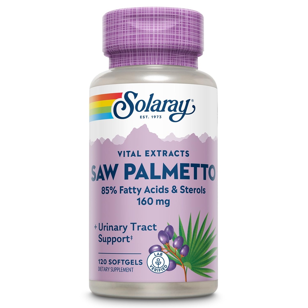 SOLARAY Saw Palmetto Extract - Prostate Health and Urinary Tract Support - 136 mg fedtsyrer og steroider - Lab Verified, 60-Day Money- Back Garanti (120 Servere, 120 Softgels)
