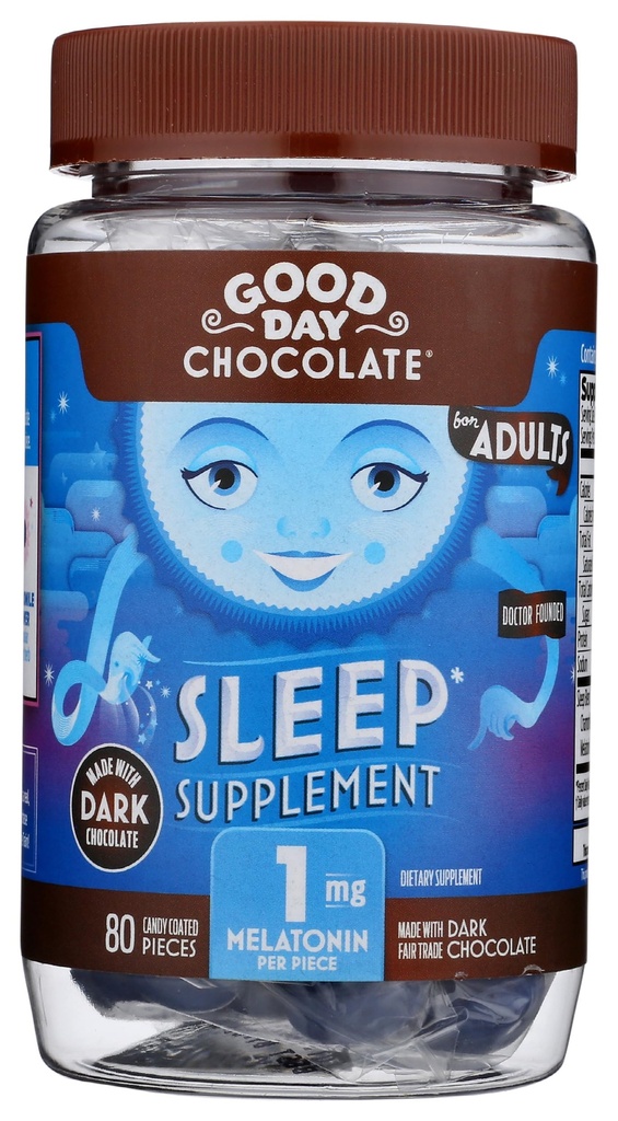 God dag Dark Chocolate Melatonin for voksne [80 Greve] - Fair Trade Non- GMO Dark Milk Chokolade med kamille og Melatonin 1 mg - Voksen Melatonin, Voksen Natural Sleep Aid Supplement