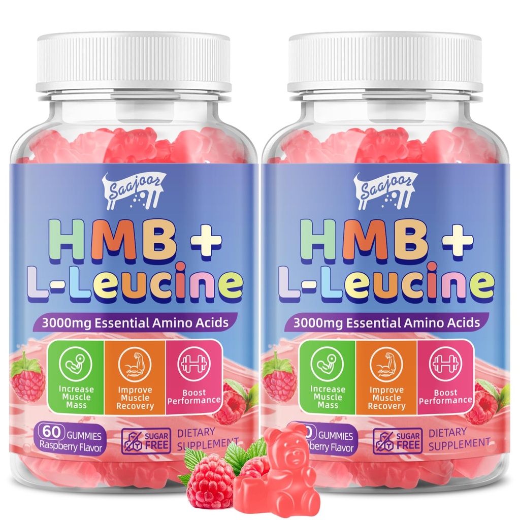 2 Pack HMB and L-Leucine 3000mg with Calcium Gummies - Muscle Support & Recovery for Adults & Elderly, Vegan, Non-GMO, Gluten Free, 120 Gummies