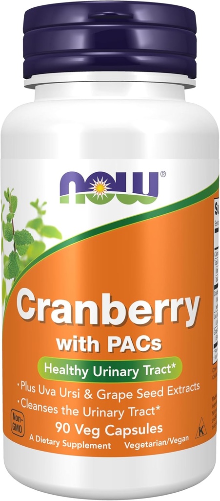 NOW Supplements, Cranberry with PACs, plus Uva Ursi and Grape Seed Extracts 90 Veg Capsules