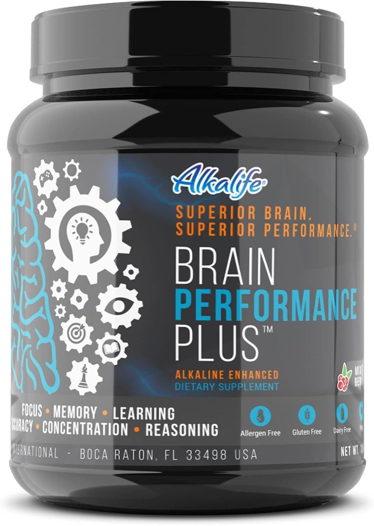 Alkalife Brain Performance Plus - Første Alkaline Enhancing Nootrop at Maksimere Kognitiv Potentiel, Boost Hukommelse, Fokus og Mental Klarhed, og Støtte Samlet Hjerne Sundhed - 10oz