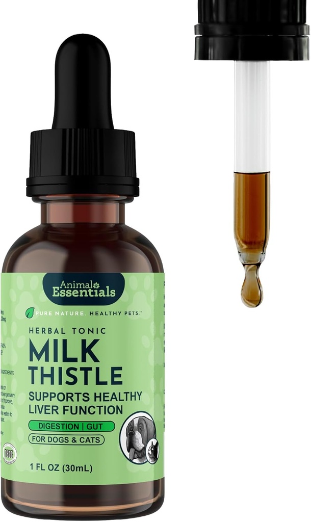 Animal Essentials Milk Thistle for Dogs & Cats - Lever Health Support, Urteudtræk, Leverpleje supplement, Organic Liquid Drops - 1 FL Oz