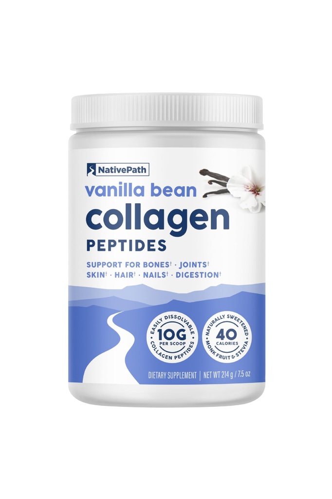 NativePath Collagen Peptider - Hydrolyzed Type 1 & 3 Collagen. Keto & Paleo Grass- Fed Protein Powder for Hår, Hud, Nails, Bones, Joints, fordøjelse og meget mere - No Gluten eller Dairy (Vanilla Bean, 214g)