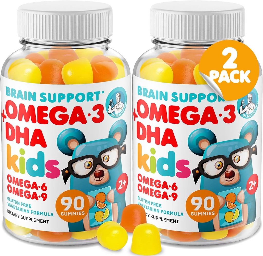 DR. MORITZ Omega 3 Kids Gummies (180 Greve), Vegan Omega3 Gummies for Kids with No Fish Oil, Vitaminer for Brain & Heart Health, Gluten- Free Omega 3 6 9