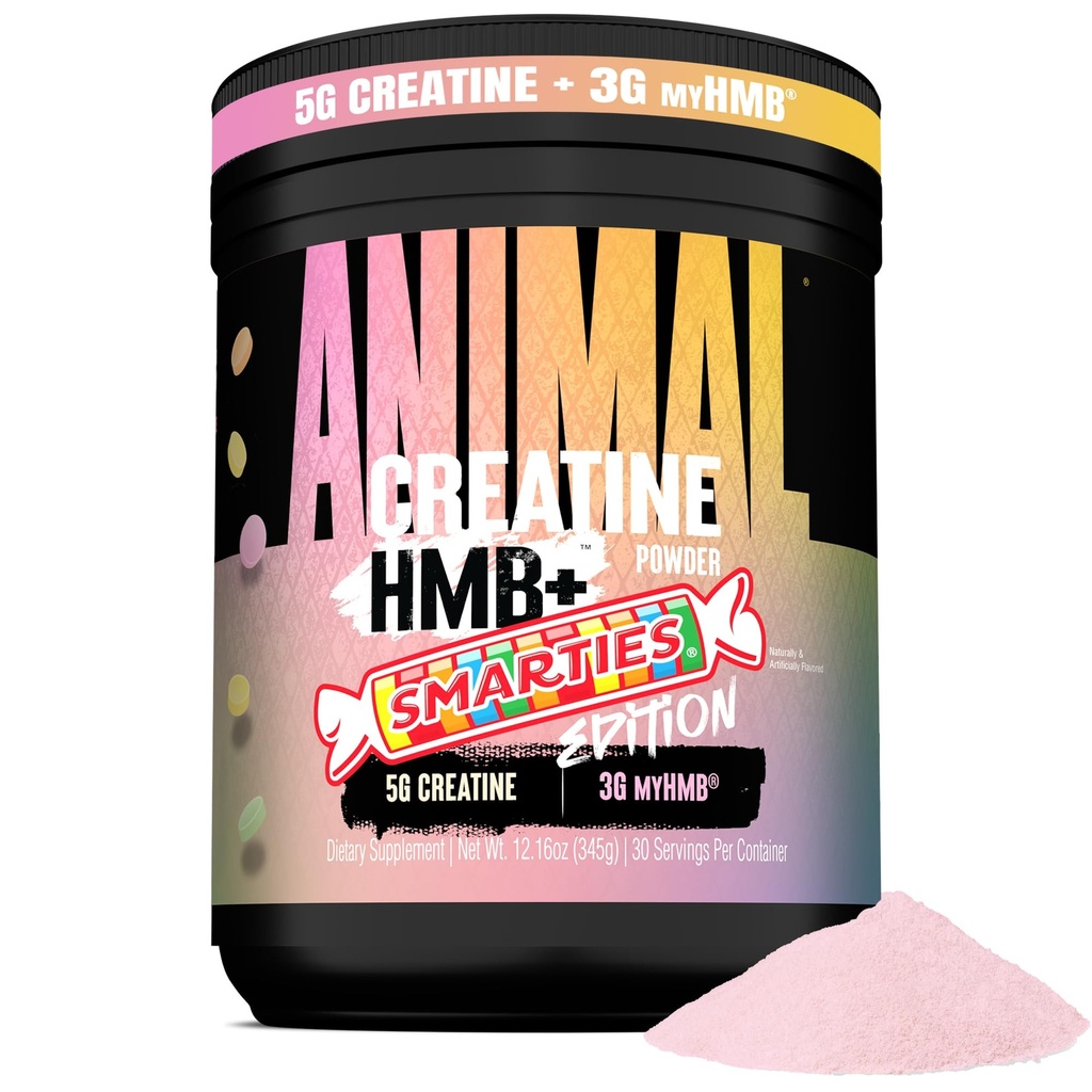 Animal Creatine HMB Powder x Smarties - 3g myHMB + 5g Creatine Monohydrate Powder with Electrolytes for Muscle Growth, Recovery, Endurance, Pre/Post Workout - Smarties Flavor, 30 Servings